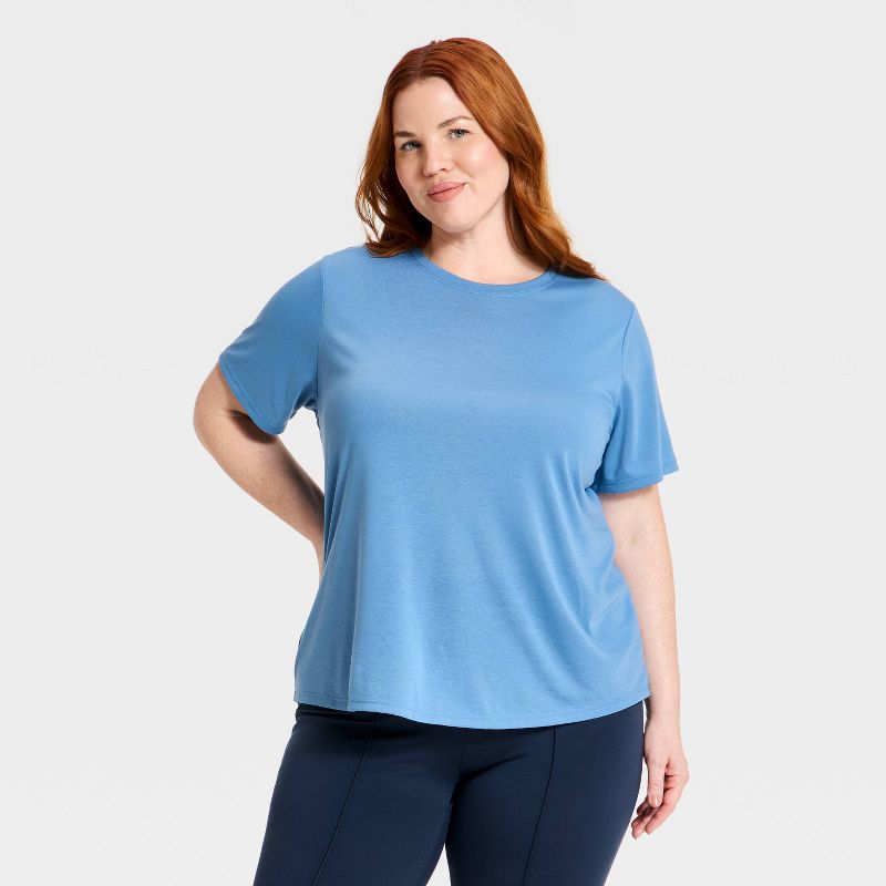 Women's Beyond Ease Crewneck Legging Friendly Short Sleeve T-Shirt - Blue 3X