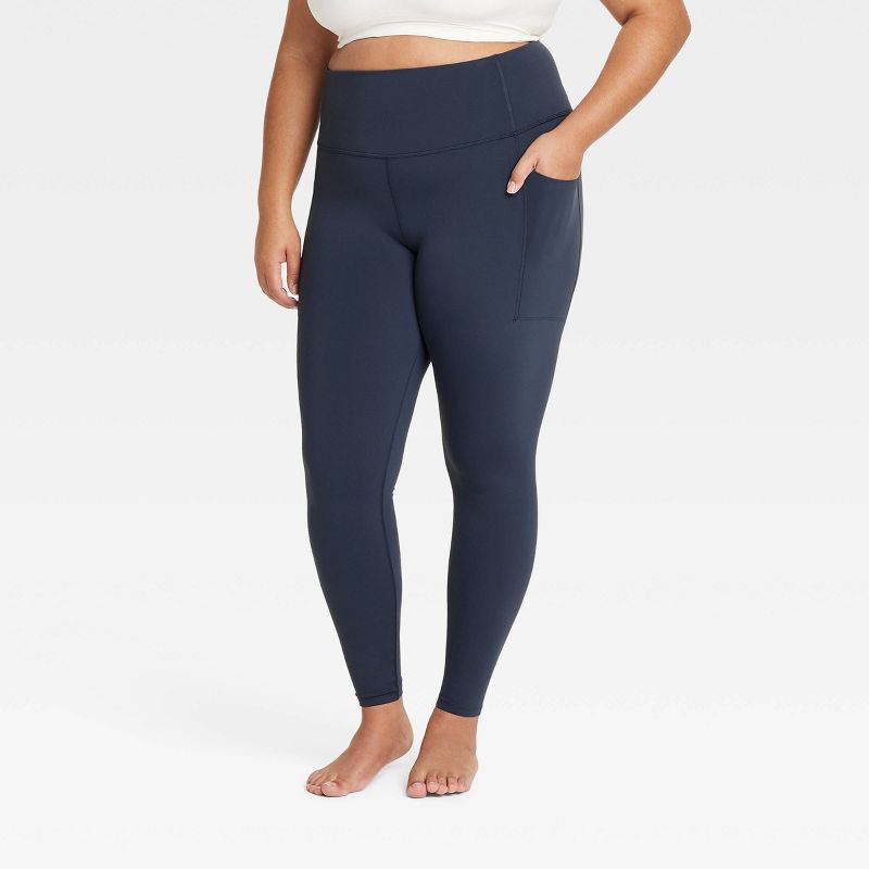 Women's Everyday Soft Ultra High-Rise Pocketed Leggings - All In Motion™ Navy Blue XXL Long: Moisture Wicking, Quick Drying