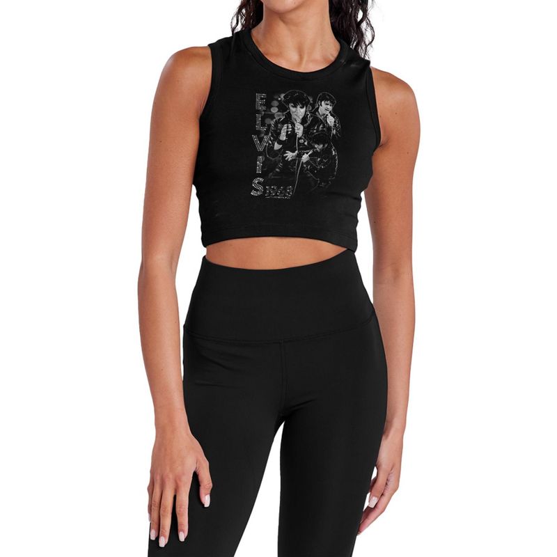 Women's Elvis Presley Leathered Sleeveless Crop Top Tank Black X Large