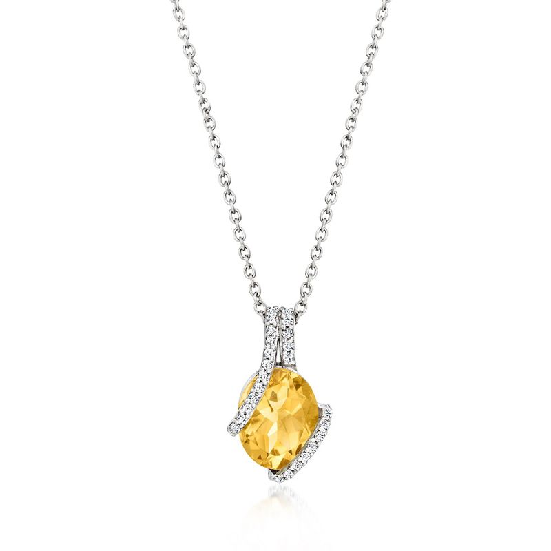 Ross-Simons 2.40 Carat Citrine and .16 ct. t.w. Diamond Pendant Necklace in Sterling Silver Size 18