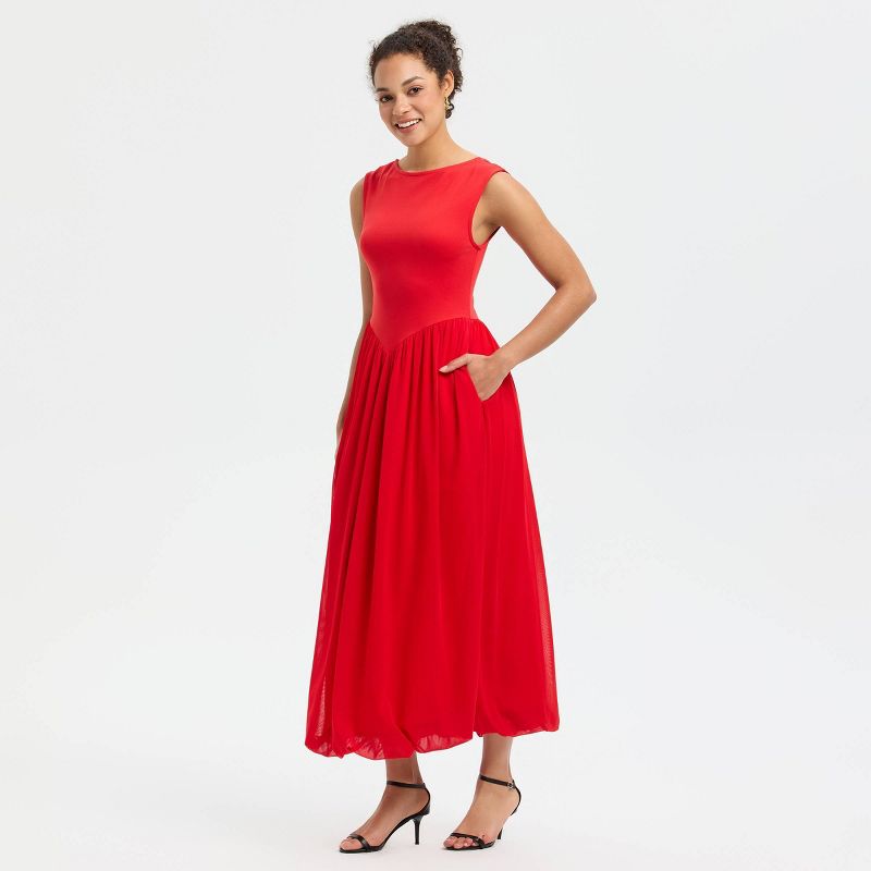 Women's Bubble Hem Midi Dress - A New Day™ Red XS