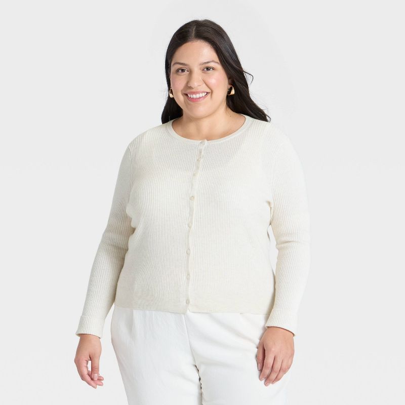 Women's Ribbed Cuff Cardigan Sweater - A New Day™ Oatmeal 2X