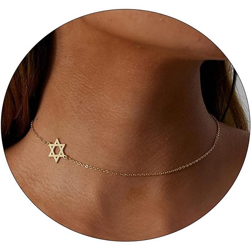 ASCOMY Dainty Gold Pendant Necklace 14k Gold Plated Delicate Tiny Love Heart Star CZ Leaf Pendant Necklace Simple Necklaces Everyday Jewelry for Women