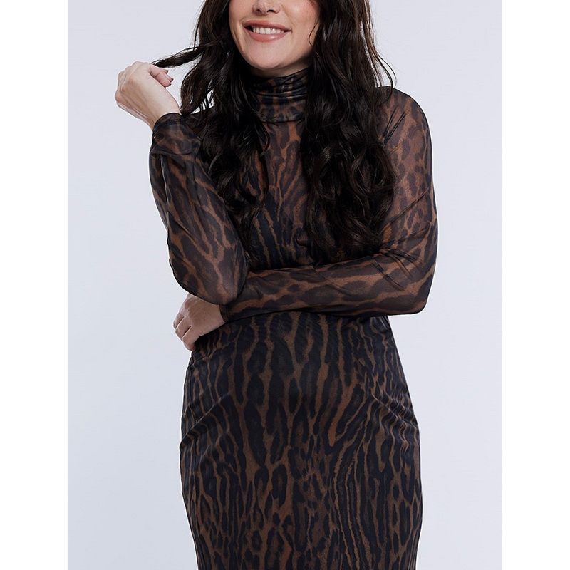 Women's Long Sleeve Bodycon Mesh Maternity Top - Animal - Size: Small - Motherhood Maternity