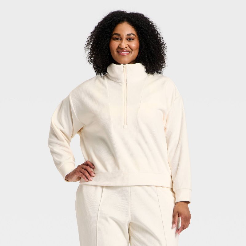 Women's Velour Ribbed 1/2 Zip Sweatshirt - All In Motion™ Cream 4X