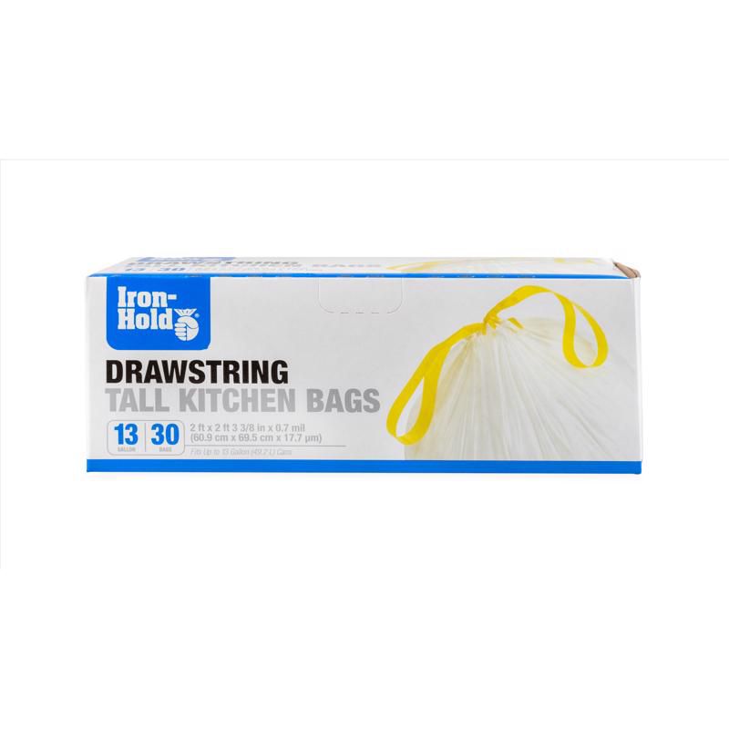 Iron-Hold - Tall Kitchen Bags - Drawstring 30 pk 0.7 mil - 13 gal - Case of 12