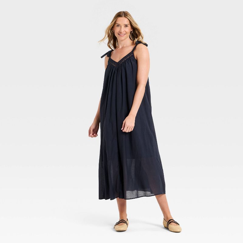 Women's Lace Tie Maxi A-Line Dress - Universal Thread™ Navy Blue S