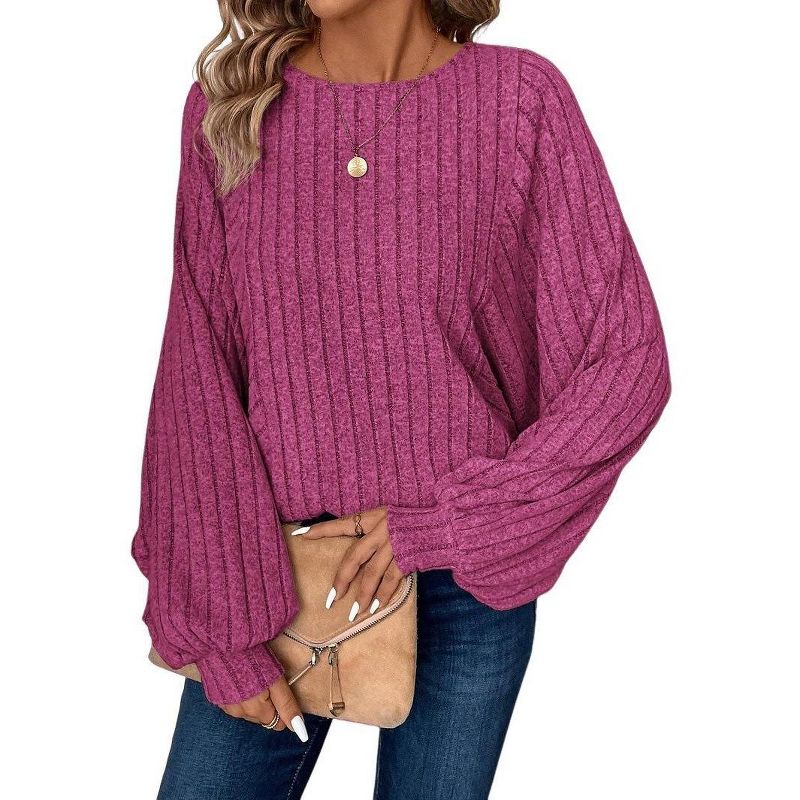 Clearlove Womens Sweater Pullover Casual Long Sleeve Crewneck Pullover Knit Sweater for Women - Rose red,Medium