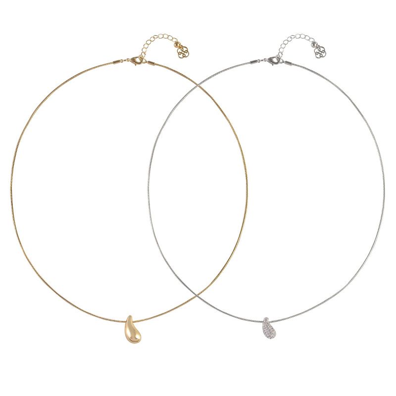 Daisy Fuentes Two Tone Layered Teardrop Pendant Necklace