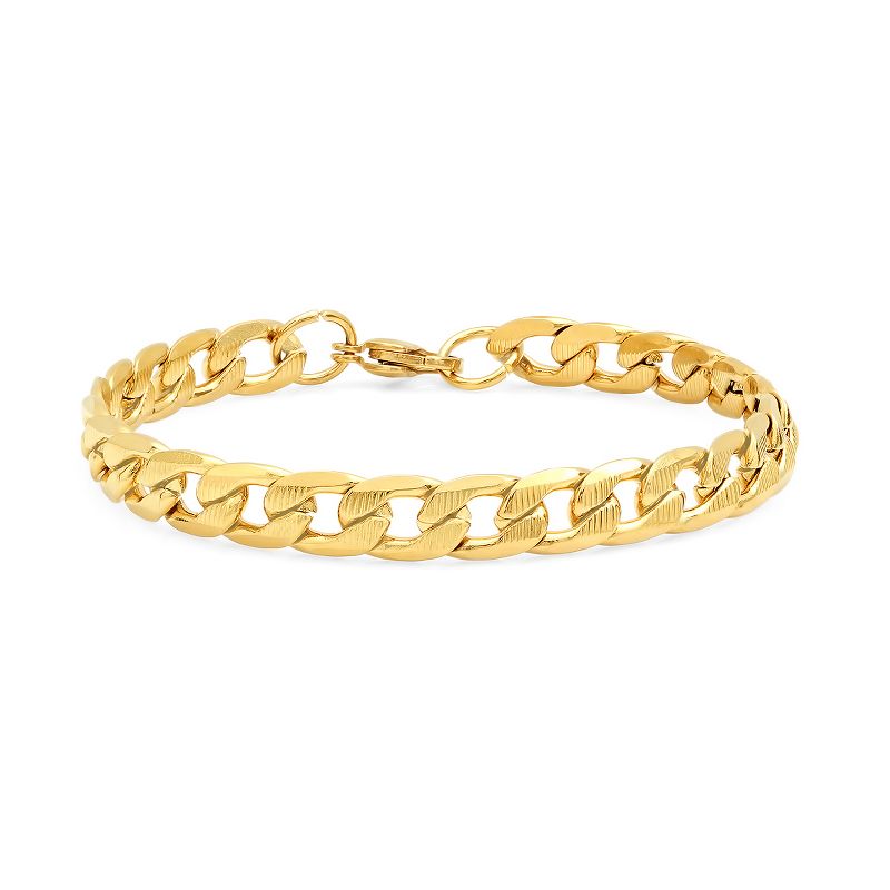Steeltime Men's 18k gold plated stainless steel accented Cuban link chain bracelet. Color Options: Silver, Gold