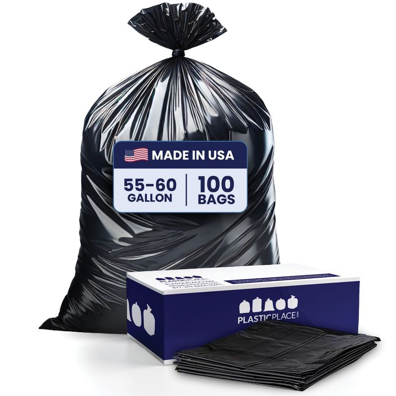 Plasticplace 55-60 Gallon Trash Bags, Black (100 Count)