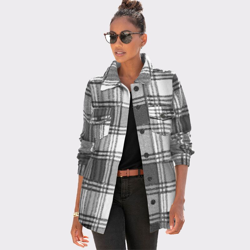 Women's Plaid Shirt Jacket - LASCANA - Grey & Black Plaid 6