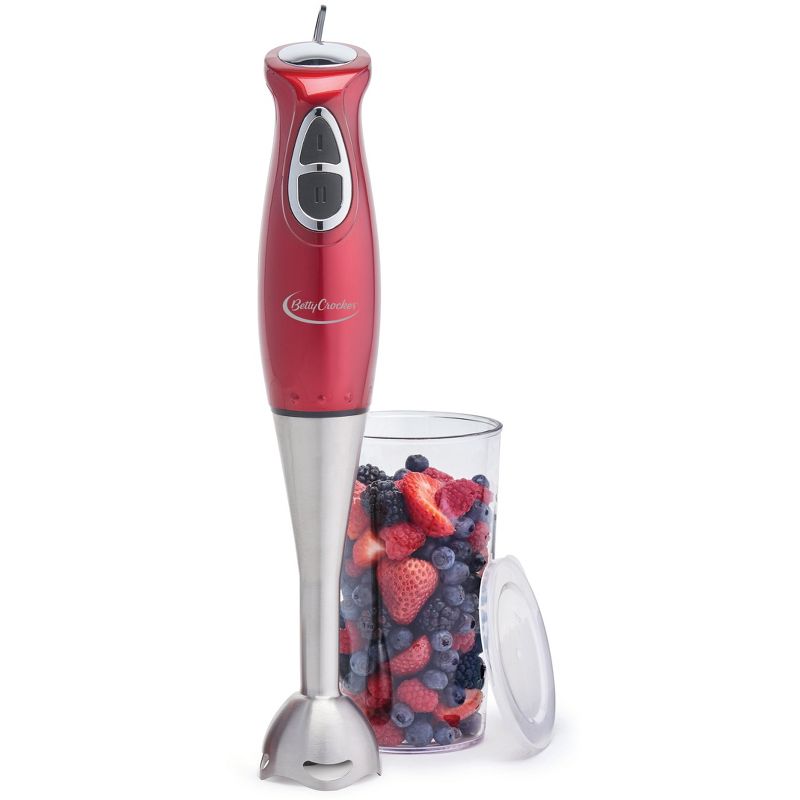 Betty Crocker 2-Speed Hand Blender With Mixing Beaker, Red