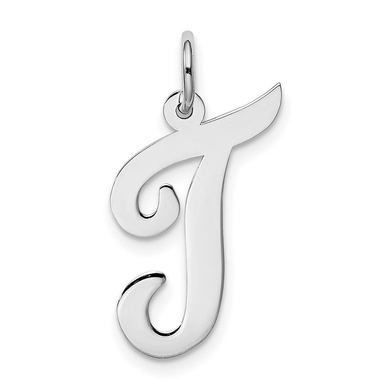 Black Bow Jewelry 14k White Gold, Madison Collection LG Classic Script Initial T Pendant