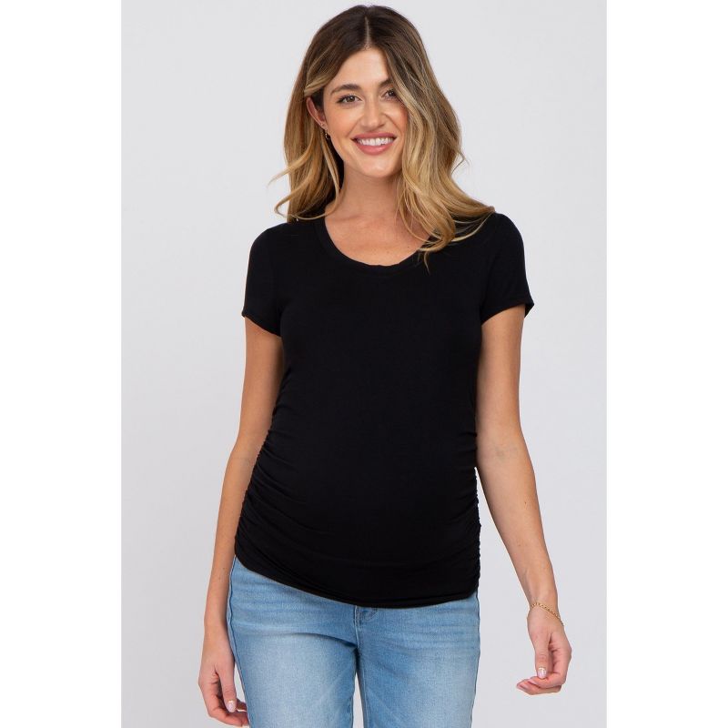 PinkBlush Black Basic Short Sleeve Maternity Fitted Top Black Large