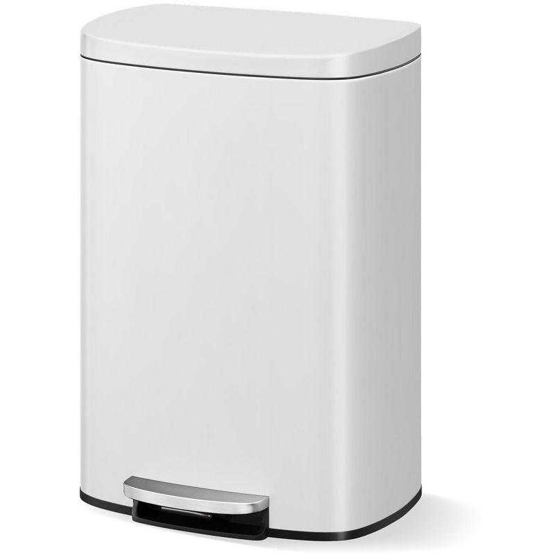 13 Gallon(50 Liter) Stainless Steel Kitchen Trash Can with Soft Close Lid, Step-on Rustproof Garbage Can for Kitchen, Rear Handle, White
