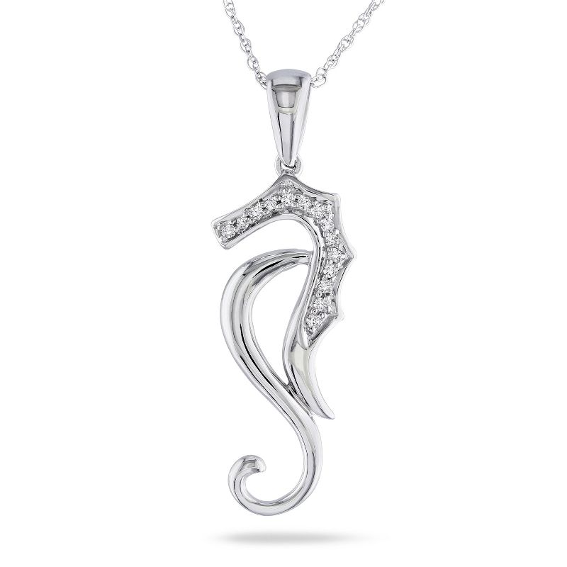 EVERLY JEWELRY | 10K White Gold Diamond Nautical Pendant with Chain - 17 inch