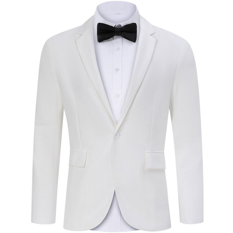 BLUEMING Tuxedo Jackets for Men One Button Slim Fit Formal Suits Blazer with Bow Tie Formal Blazer,white - 2XL