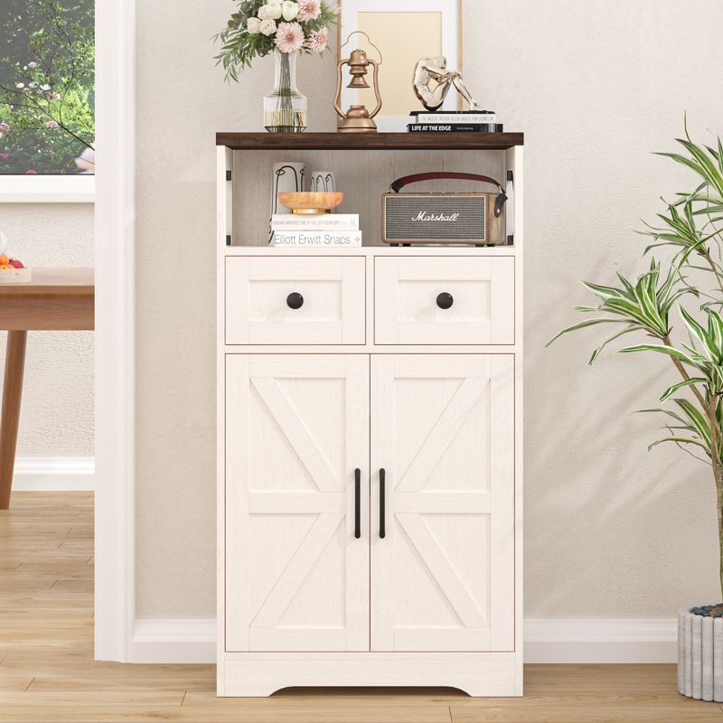 Farmhouse Storage Cabinet with Drawers and Adjustable Shelves, Freestanding Kitchen Pantry Storage Cabinet,White