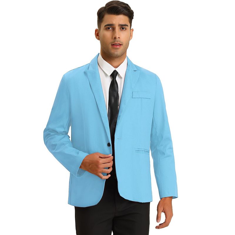 Lars Amadeus Men's Casual One Button Slim Fit Lightweight Blazer Light Blue Medium