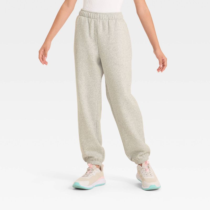 Girls' Active Comfort Fleece Jogger Sweatpants - All In Motion™ Heather Gray S
