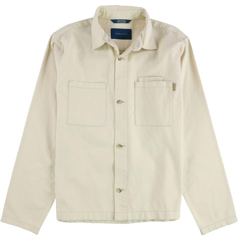 Perry Ellis Mens Cotton Shacket Field Jacket, medbeige, 42