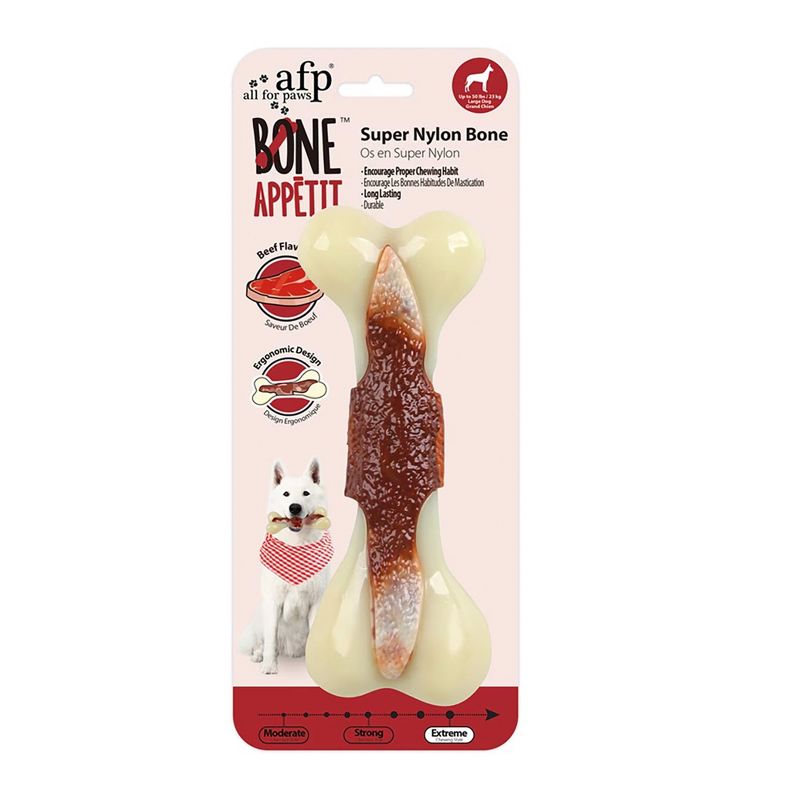 Allforpaws Super Nylon Beef Bone Appetit Flavor Infused Tough Dog Chew Toy, Red, Medium: 6 x 2.4 x 1.4-in