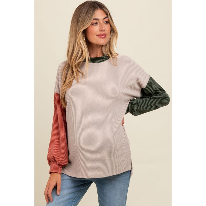 Pinkblush Cream Ribbed Colorblock Maternity Side Slit Top XL
