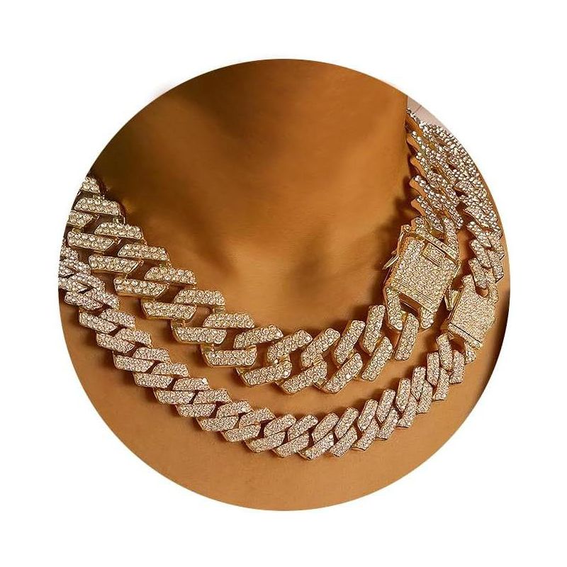 SmallRig Women's 18-20 Inch Zinc Necklace Set, Clustered Diamond Tennis & Heart Chains, Hip Hop Jewelry Gift Gold-3-16inch/18inch 18