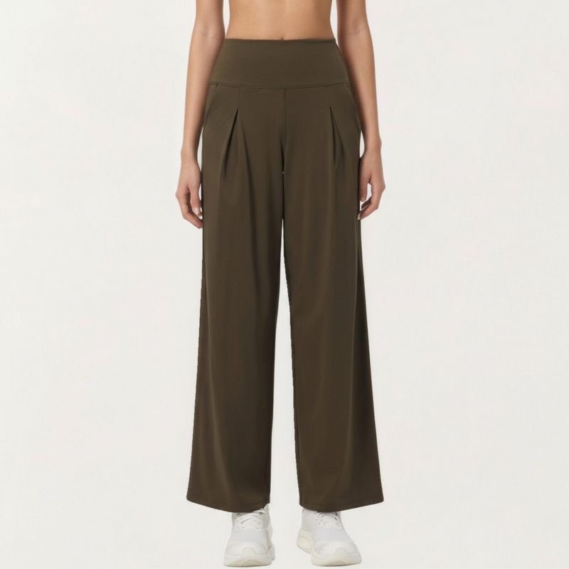 Anna-Kaci Active Women's High Waist Pleated Wide Leg Sweatpants with Smooth Stretch Fabric and Relaxed Silhouette - X Large, Olive Green