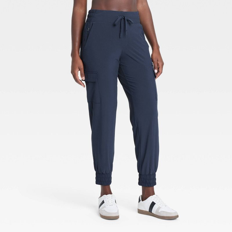 Women's Active Light Mid-Rise Cargo Jogger Pants - All In Motion™ Navy Blue M