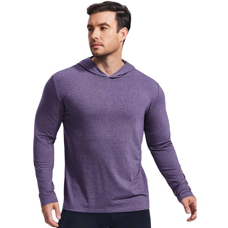 PINSPARK Lightweight Pullover Hoodies for Men Long Sleeve Hoodie for Golf Gym Workout Athletic Sweatshirt-Deep Purple-L