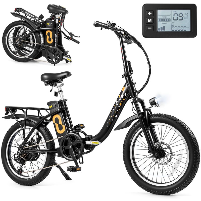 Costway Folding Electric Mountain Bike for Adults with 20" Fat Tires 750W Brushless Motor 54V 13Ah UL2849