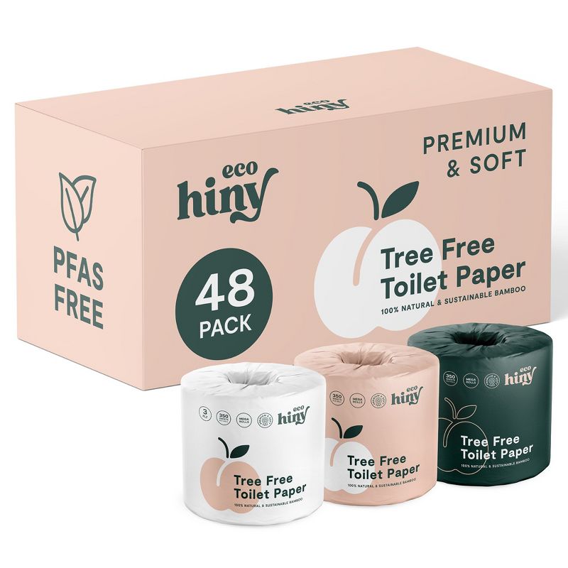 ecoHiny Premium Bamboo Toilet Paper | Mega Rolls, 3 PLY & 350 Sheets 48 Rolls