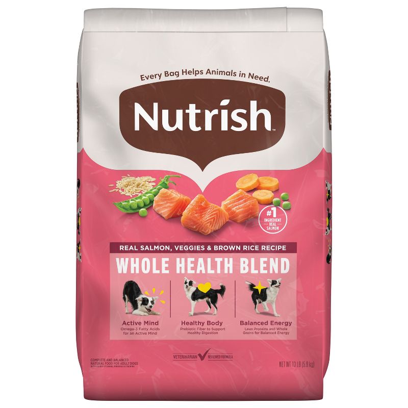 Nutrish Real Salmon Vegetable and Brown Rice Recipe Whole Health Blend Dry Dog Food - 13lbs