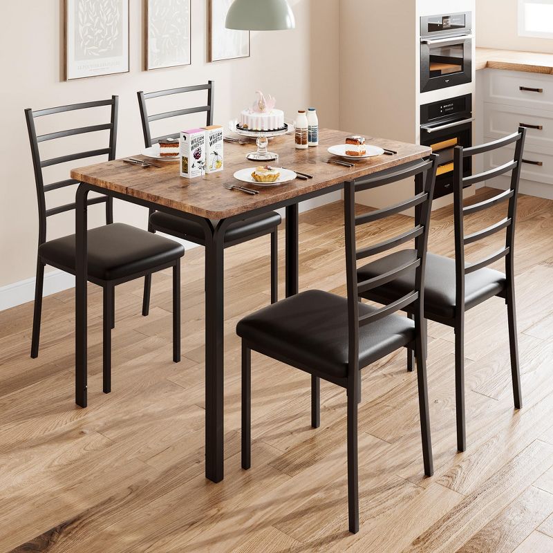 5-Piece Dining Table Set for 4, Modern Small Table with Padded Chairs, Kitchen and Dining Room Furniture with Ergonomic Chairs, Brown