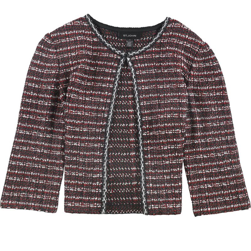 St. John Womens Tweed Blazer Jacket, red, 10