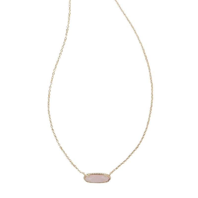 Kendra Scott Eva 14K Gold Over Brass Pendant Necklace - Rose Quartz: Lobster Claw Clasp, Slide Closure, 19" Length