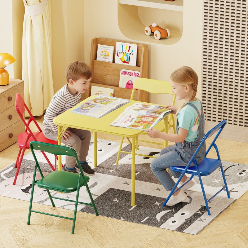 JOYMOR 5pc Kids Folding Table and Chairs Set,Toddler Activity Table with Soft Cushion,Portable Play Desk for for Reading,Dining
