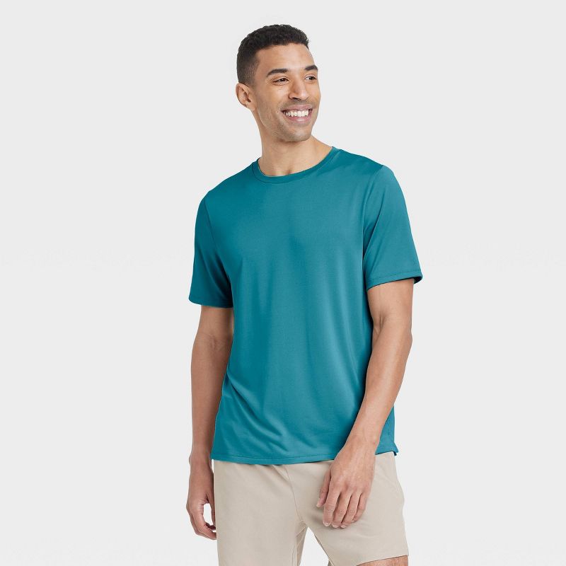 Men's Short Sleeve Performance T-Shirt - All In Motion™ Undersea Blue L: Moisture Wicking, Quick Dry, Jersey Fabric