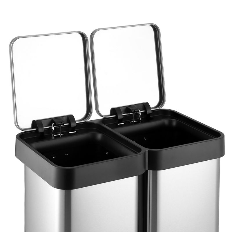 16 Gallon Dual Compartment Trash & Recycling Bin, Stainless Steel Kitchen Garbage Can with Hands-Free Step Pedal, Fingerprint-Resistant Lids