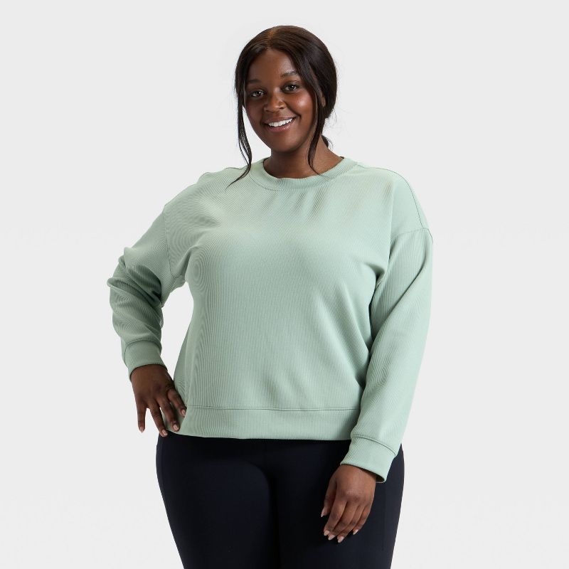 Women's Airy Sleek Ribbed Crewneck Sweatshirt - All In Motion™ Sage Green 4X