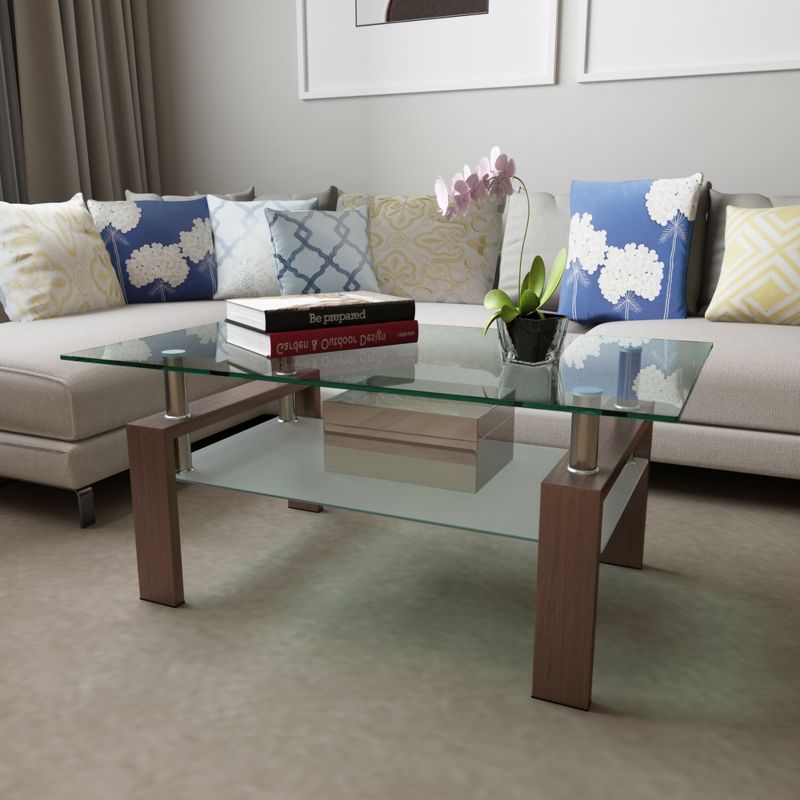 ORRD Rectangle Glass Coffee Table, Clear Coffee Table, Modern Side Center Tables for Living Room, Living Room Furniture