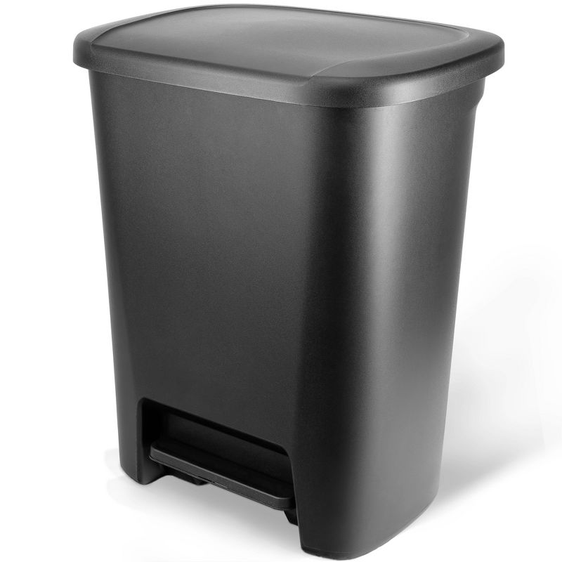 Hefty 20gal XL Step Trash Can Black: Polypropylene Rectangle Kitchen Garbage Can with Removable Lid