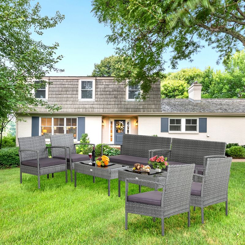 Costway 8 PCS Outdoor Rattan Furniture Set Patio Conversation Sofa Set Cushioned Grey