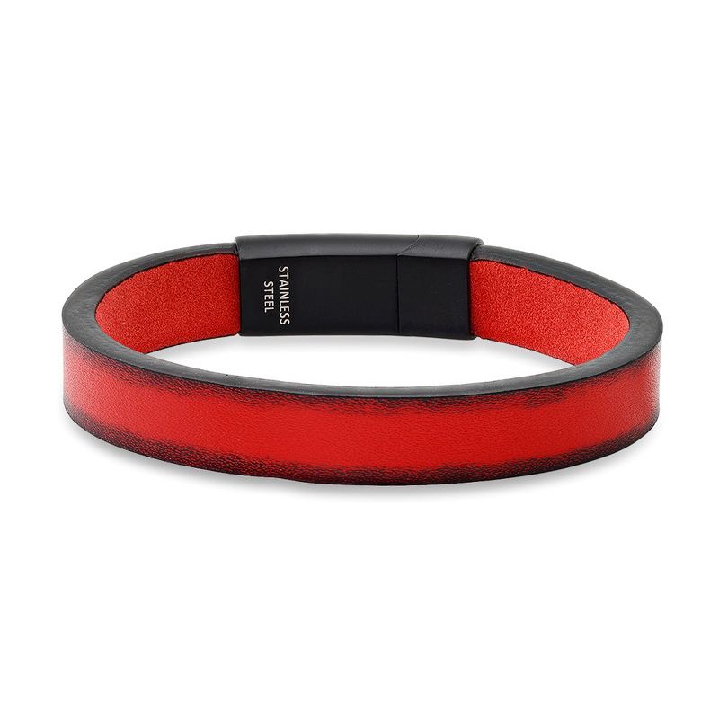 Steeltime Men's genuine red leather and black ip stainless steel magnetic clasp bracelet