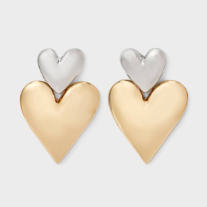 Double Heart Drop Earrings - A New Day™ Gold/Silver