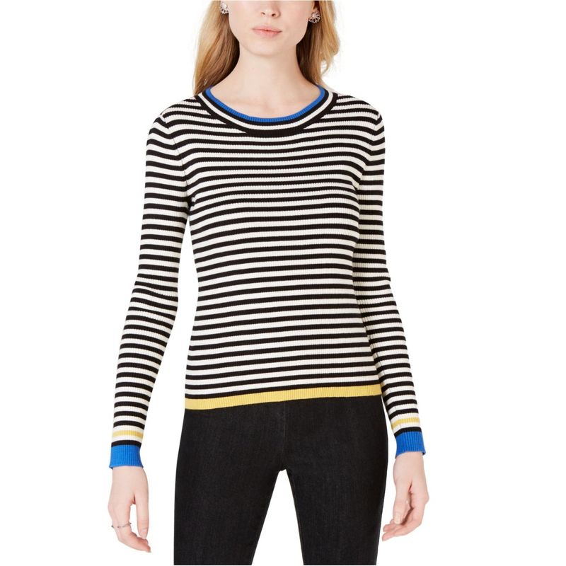 maison Jules Womens Striped Knit Sweater, black, X-Large