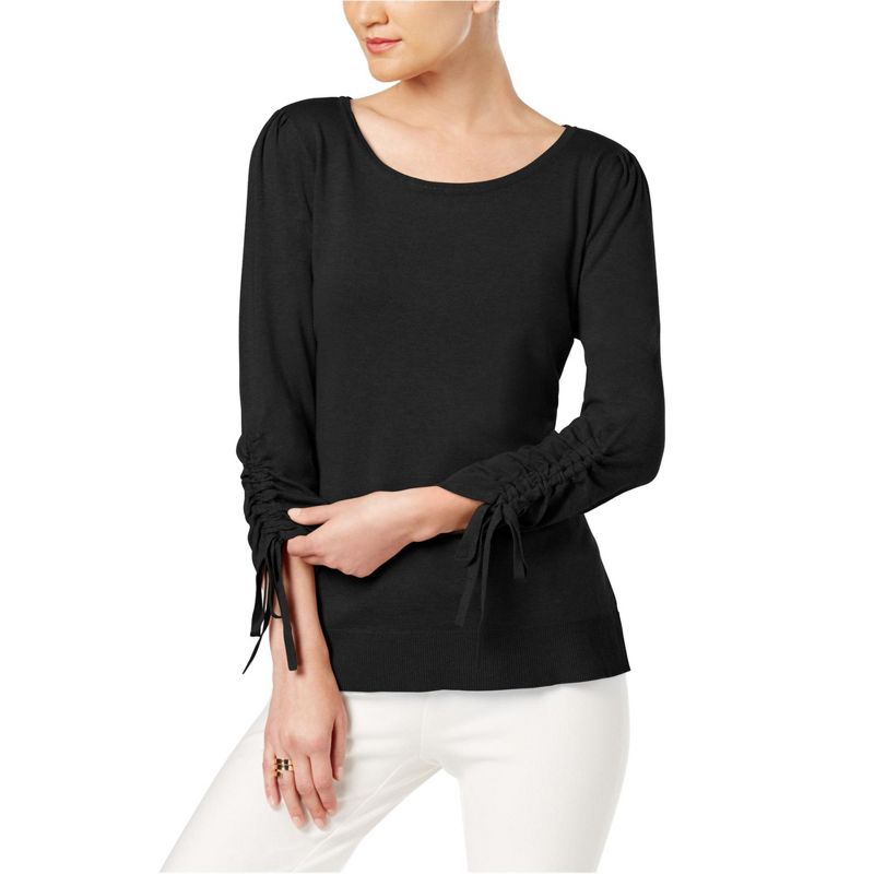 I.N.C International Concepts Womens Drawstring-Sleeve Pullover Sweater, deepblack, Large