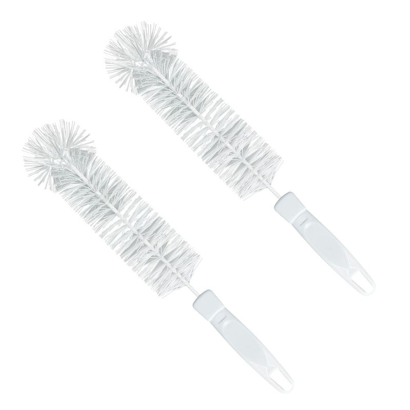 LOLA Bottle Brush Cleaner, 2 Pack, Durable Fiber Bristles Around Twisted Wire with Gripper Handle & Storage Hang Hole, Dishwasher Safe